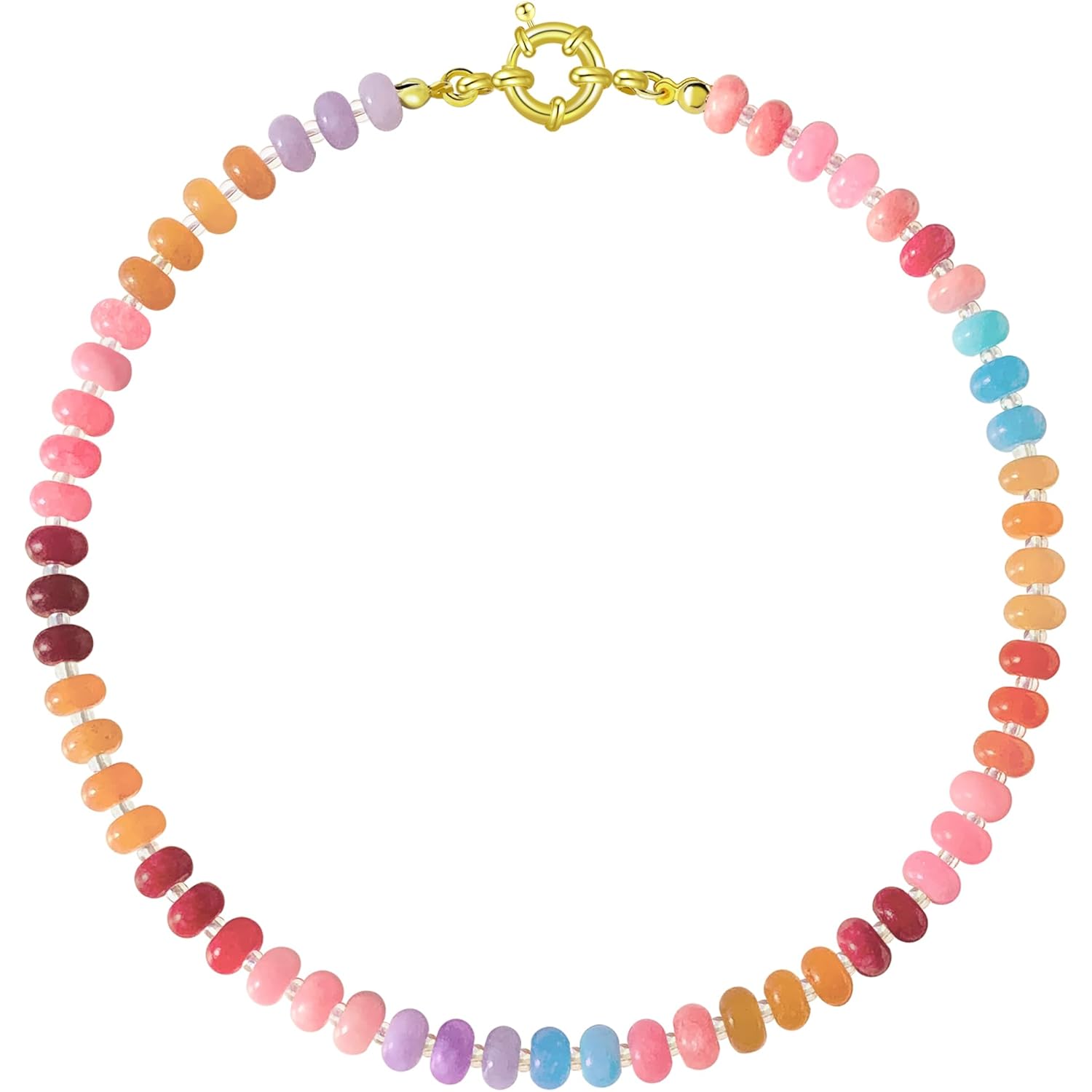 HAXIYA Colorful Beades Gemstone Necklace for Women Boho Beaded Choker Rainbow Colorful Natural Stone Summer Beach Jewelry for Women