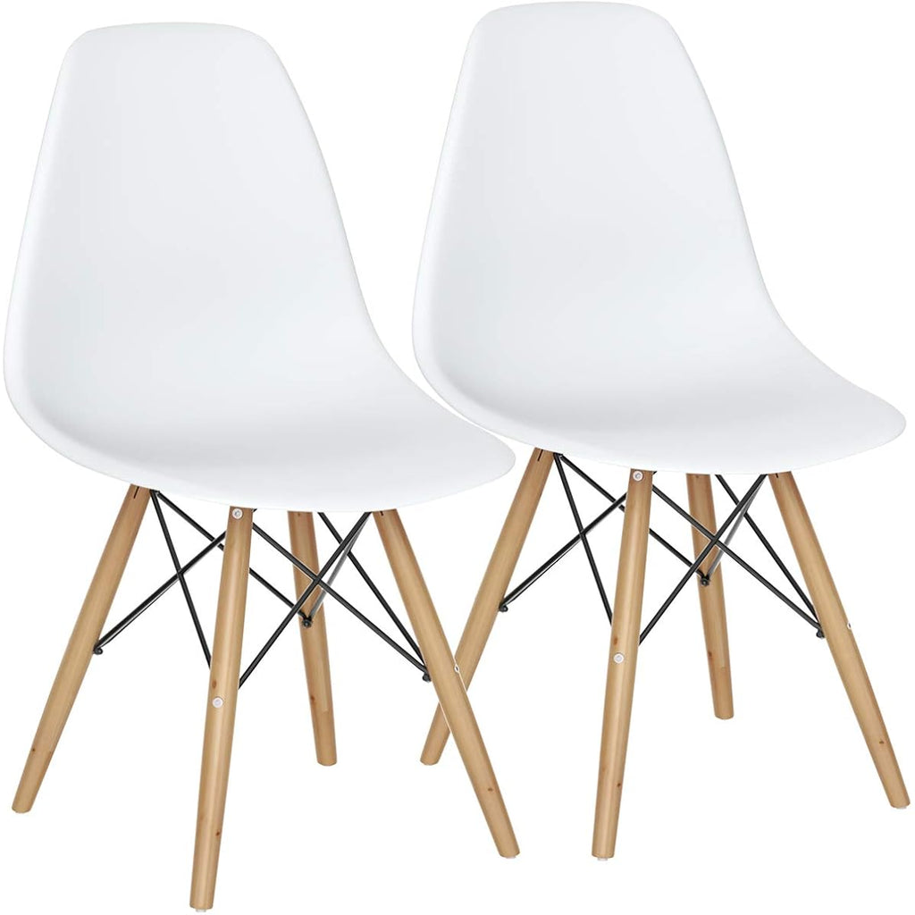 Giantex Dining Chairs Set Of 2 White, Pre Assembled Mid Century Modern Dining Chairs With Wood Legs, Armless Kitchen Chairs, Plastic Dining Side Chair For Dining Room, Kitchen, Living Room