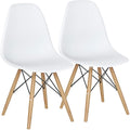 Giantex Dining Chairs Set Of 2 White, Pre Assembled Mid Century Modern Dining Chairs With Wood Legs, Armless Kitchen Chairs, Plastic Dining Side Chair For Dining Room, Kitchen, Living Room