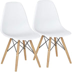 Giantex Dining Chairs Set Of 2 White, Pre Assembled Mid Century Modern Dining Chairs With Wood Legs, Armless Kitchen Chairs, Plastic Dining Side Chair For Dining Room, Kitchen, Living Room