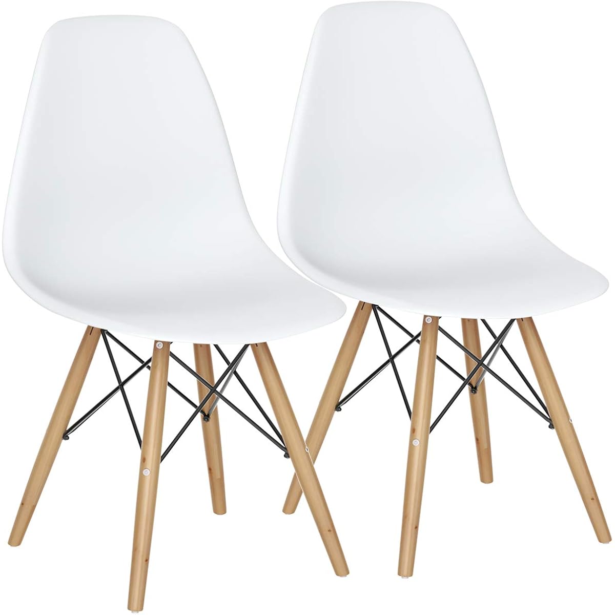 Giantex Dining Chairs Set Of 2 White, Pre Assembled Mid Century Modern Dining Chairs With Wood Legs, Armless Kitchen Chairs, Plastic Dining Side Chair For Dining Room, Kitchen, Living Room
