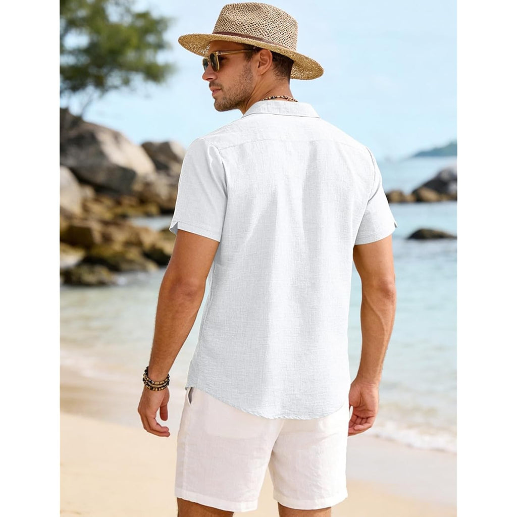 Men'S Linen Shirts Casual Lightweight Button Down Shirt Beach Vacation Summer Tops Short Sleeve Stylish Shirt