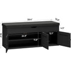 Shoe Storage Bench With Lift Top & 3 Barn Doors, Entryway Bench With Removable Cushion, Adjustable Shelf, Hidden Storage Cabinet For Hallway, Living Room, Bedroom - Black