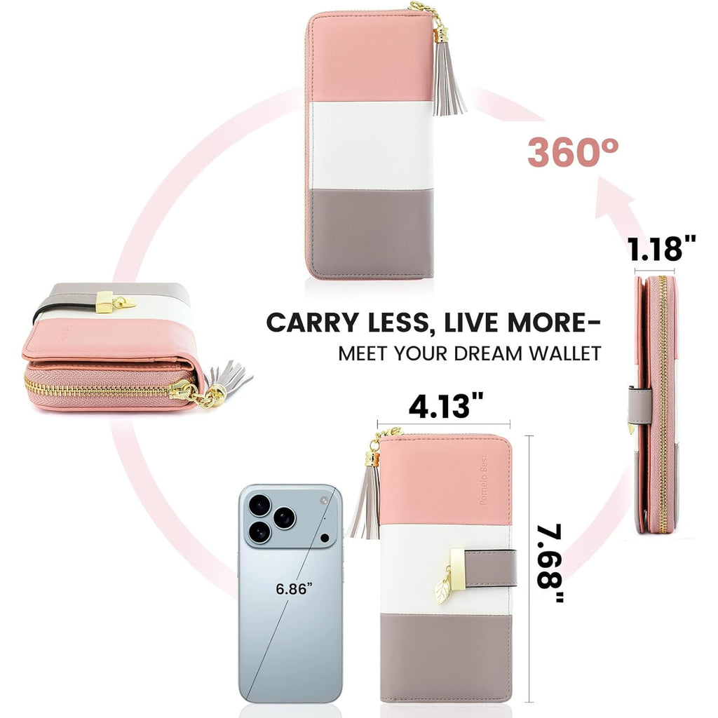 Pomelo Best Womens Wallet RFID Blocking Wallet for Women Bifold Large Capacity Card Holder Ladies Long Purse with ID Window Zipper Coin Pocket