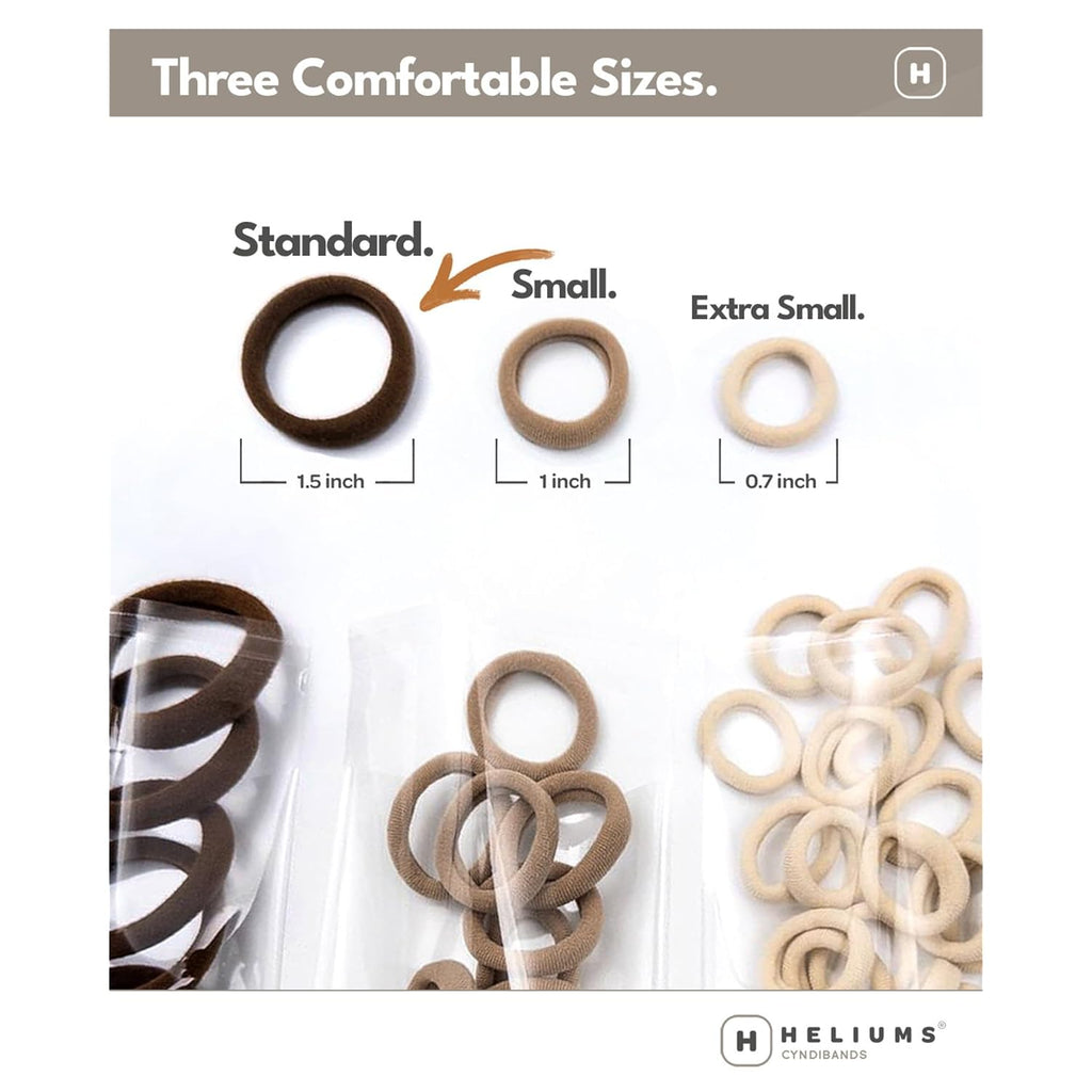 Heliums Soft Hair Ties - No Damage Seamless Nylon Fabric Bands, Stretchy Ponytail Holders For Thin & Thick Hair - Standard 1.5 Inch, Neutrals, 20 Pack