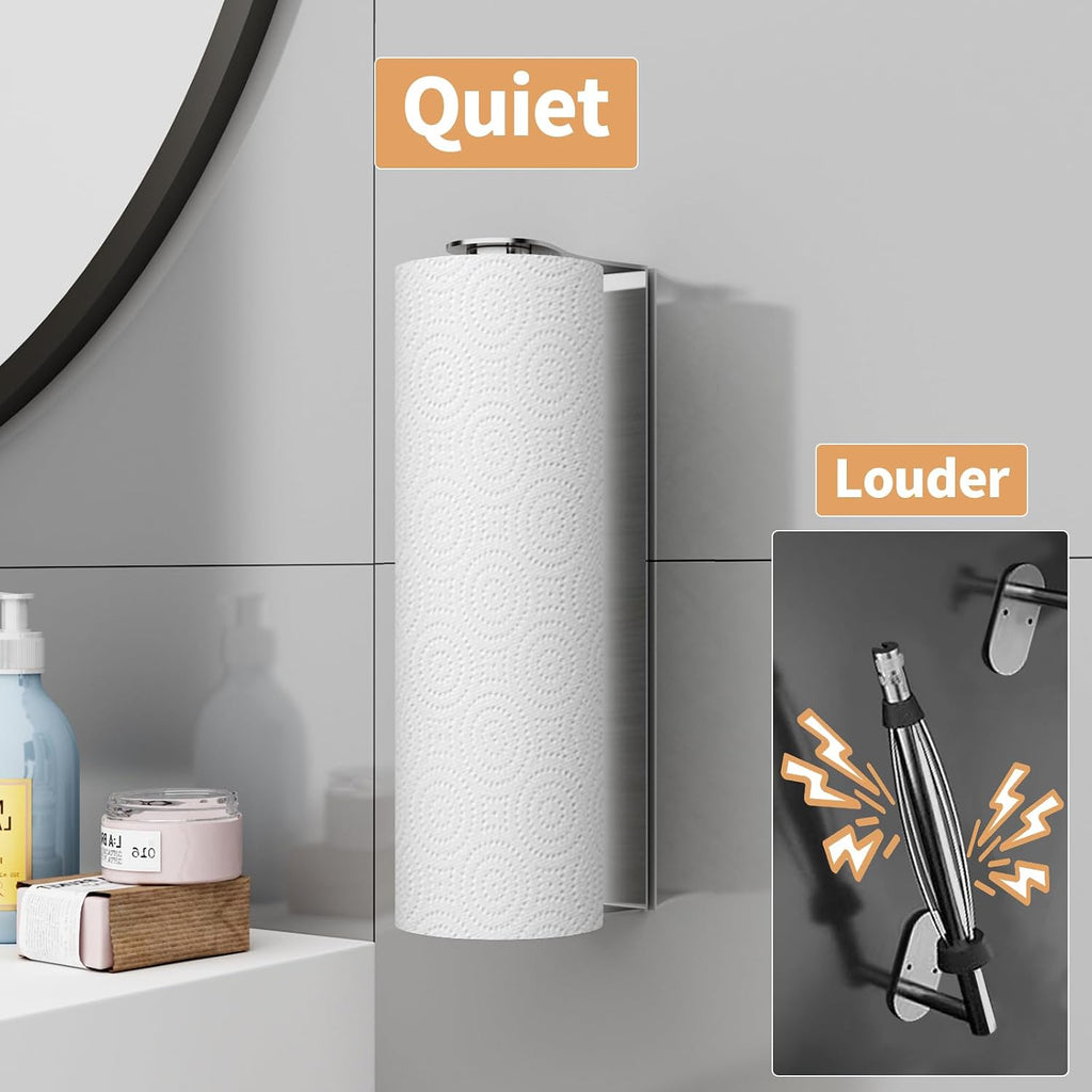 Paper Towel Holder Under Cabinet, Wall Mount Paper Towel Holder For Kitchen Bathroom, Stainless Steel, Adhesive Or Screws, Silver