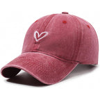YuMENo Women's Heart Embroidered Baseball Cap Vintage Washed Cotton Adjustable Low Profile Dad Hats