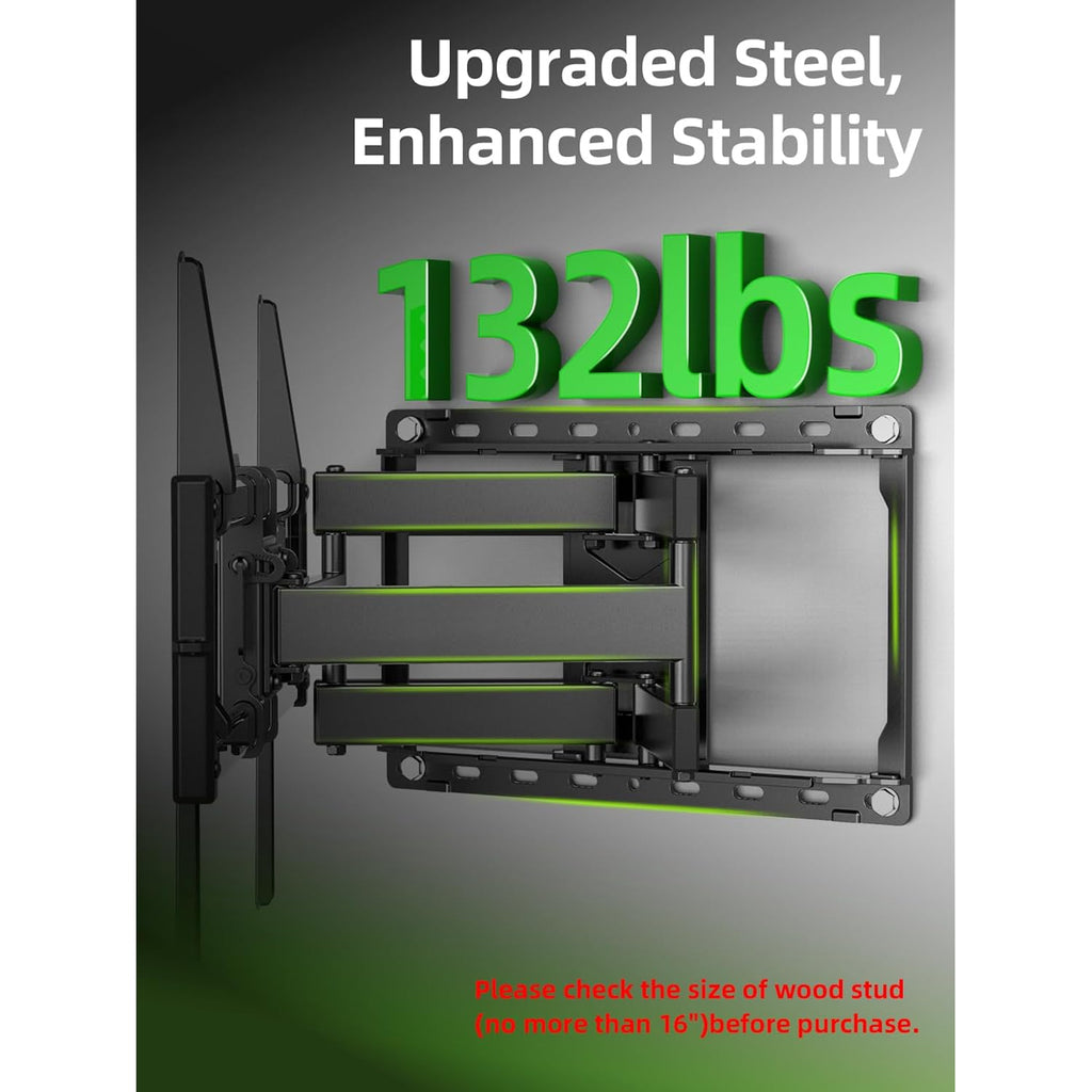 USX Mount Full Motion TV Wall Mount for Most 42-90 inch Flat Screen/LED/4K, TV Mount Bracket Dual Swivel Articulating Tilt 6 Arms, Max 16" Wood Studs, VESA 600x400mm, Holds up to 132lbs