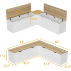 L Shaped Breakfast Nook Bench With Hidden Storage, 63 Inch Corner Dining Bench For Small Kitchen, Breakfast Nook Set For Dining Room, Entryway, Oak 63”L X 63”W X 17.7”H