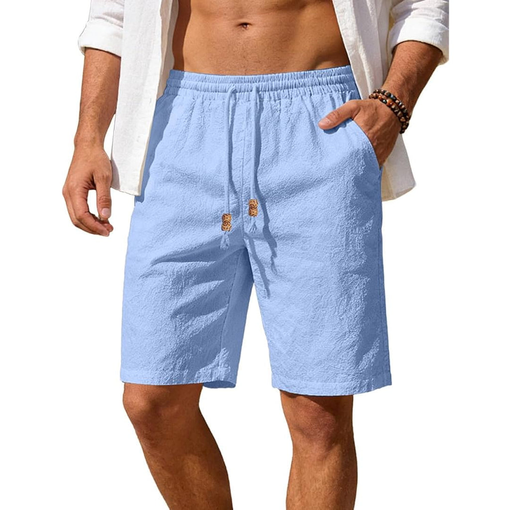 Men'S Cotton Linen Shorts Casual Elastic Waist Drawstring Summer Beach Vacation Shorts With Pockets