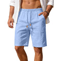 Men'S Cotton Linen Shorts Casual Elastic Waist Drawstring Summer Beach Vacation Shorts With Pockets