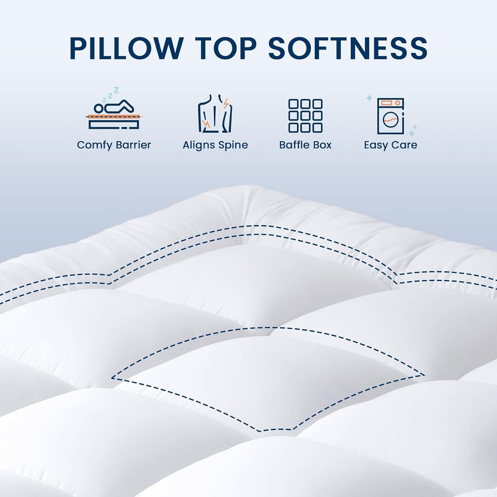 Mattress Pad Extra Thick, Cooling, And Breathable Full Size Mattress Topper 8-21" Deep Pocket Soft Down Alternative Fill
