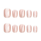 Short Press on Pink Acrylic Glossy Squoval Fake Nails With Designs - Nude False Glitter Glue-On Finish Stick-On Nails for Women Girls - Nail Decoration 24Pcs