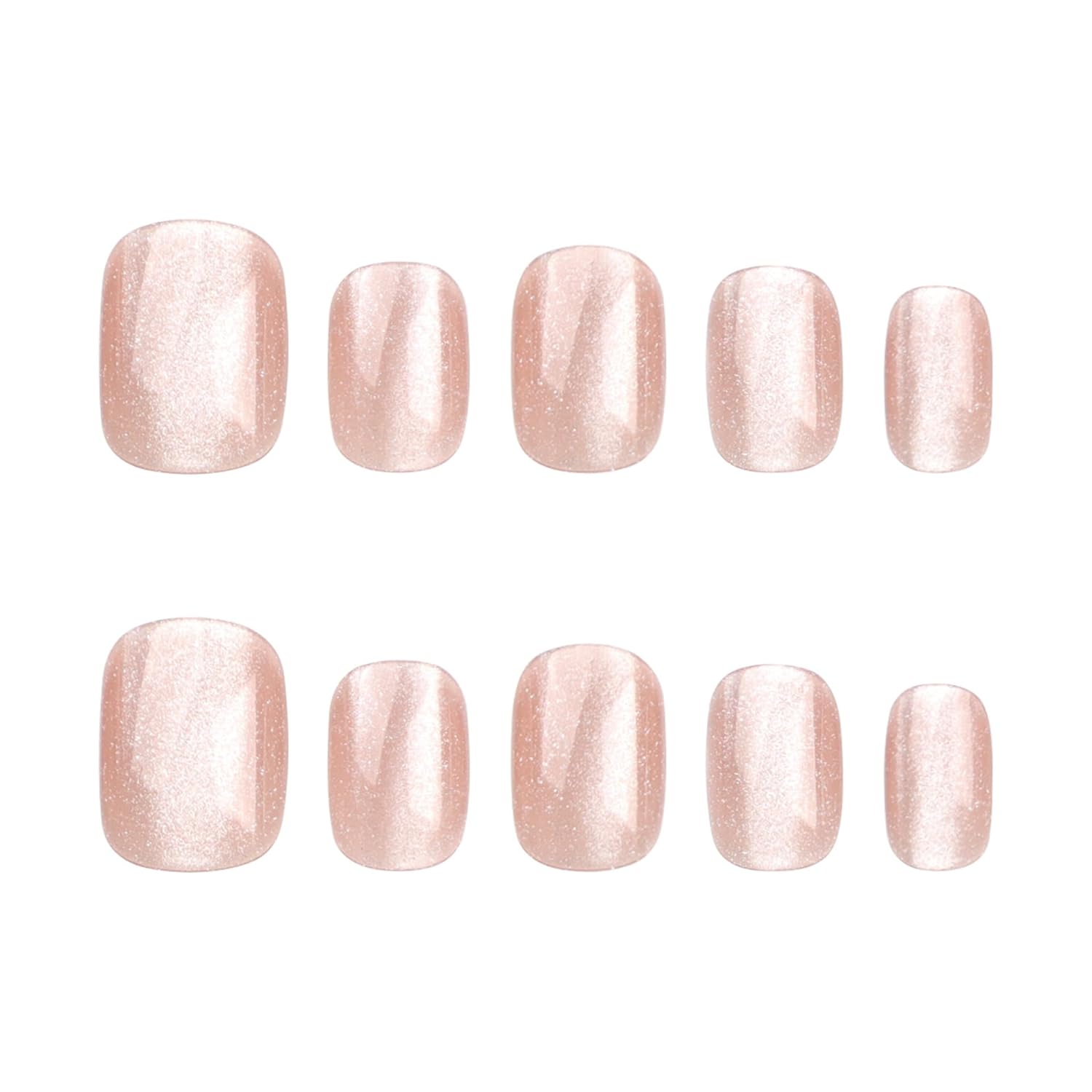 Short Press on Pink Acrylic Glossy Squoval Fake Nails With Designs - Nude False Glitter Glue-On Finish Stick-On Nails for Women Girls - Nail Decoration 24Pcs