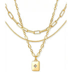 YEEZII Layered Gold Necklaces for Women Trendy, 3 Pcs 14K Gold Plated Choker Paperclip Box Chain Necklace, Stackable Women's Gold Pendant Necklaces Jewelry Set