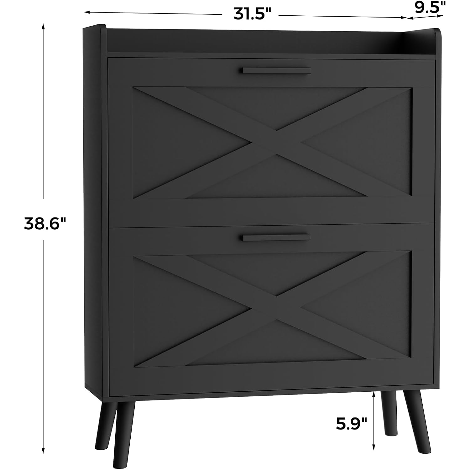 Farmhouse Shoe Storage Cabinet With Flip Drawers & Barn Door Design | Slim Narrow Shoe Rack Cabinet With Adjustable Shelves & Hidden Storage For Entryway, Foyer, Hallway, Living Room, Black