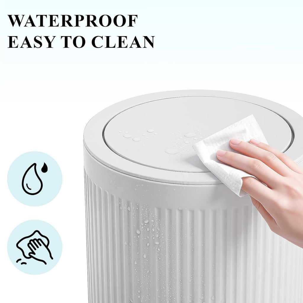 Small Bathroom Trash Can With Lid 2.1 Gallon Plastic Garbage Can White | Sturdy Stylish Decor Trash Bin With Trash Bags Round Wastebasket With Pop-Up Lid For Kitchen Bedroom Office College Dorm