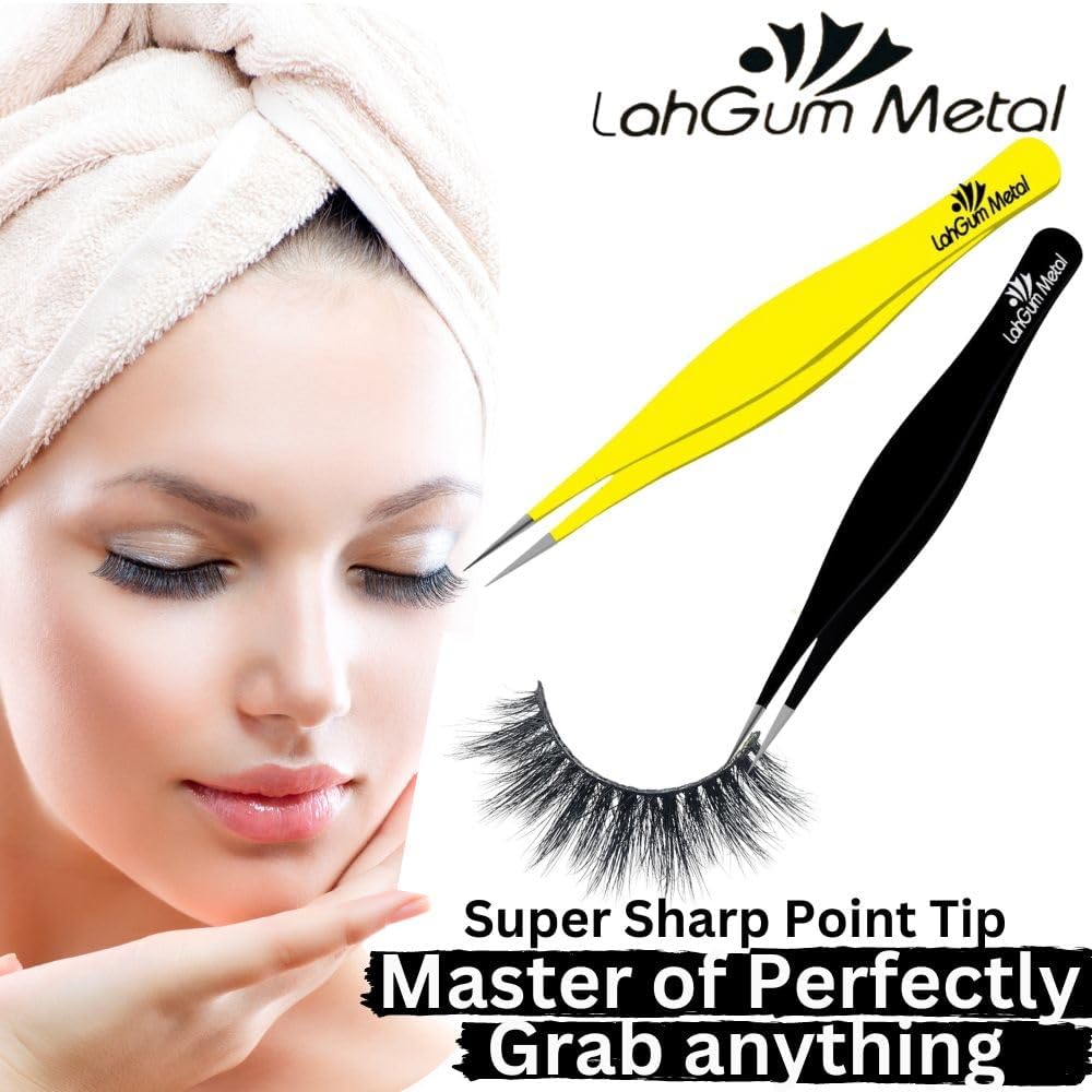 Super Sharp Pointed Tweezers Precision Fine Point Tip Ingrown Hair Removal Kit - Extra Thin Stainless Facial Hair Remover for Face