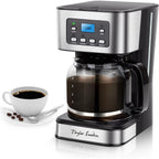 Taylor Swoden 12-Cup Programmable Coffee Maker, Regular & Strong Brew Drip Coffee Machine For Home And Office, Glass Carafe, Pause & Serve, Auto Shut Off, Black & Stainless Steel