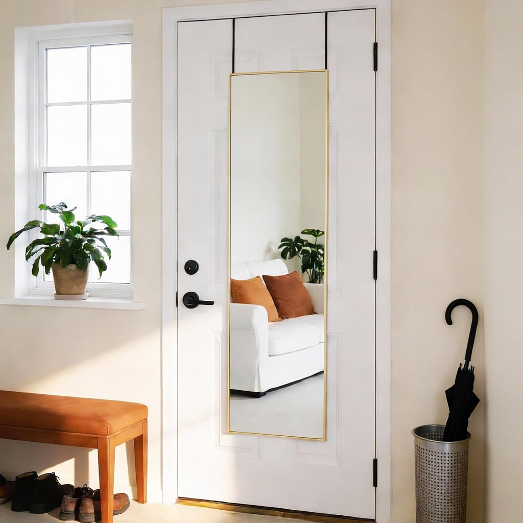 Dumos 47"X14" Full Length Door Mirror, Full Body Mirror, Gold | Aluminum Alloy Thin Frame, Leaning Or Hanging, Suitable For Bedroom, Livingroom, Cloakroom
