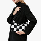 hibear Checkered Shoulder Bag for Women Classic Black and White Purse Trendy Crossbody Purse Leather Totes Hobo Handbag