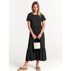 Anrabess Womens 2026 Summer Casual Maxi Dress A Line Tiered Flowy Short Sleeve Crewneck T Shirt Beach Travel Long Dresses