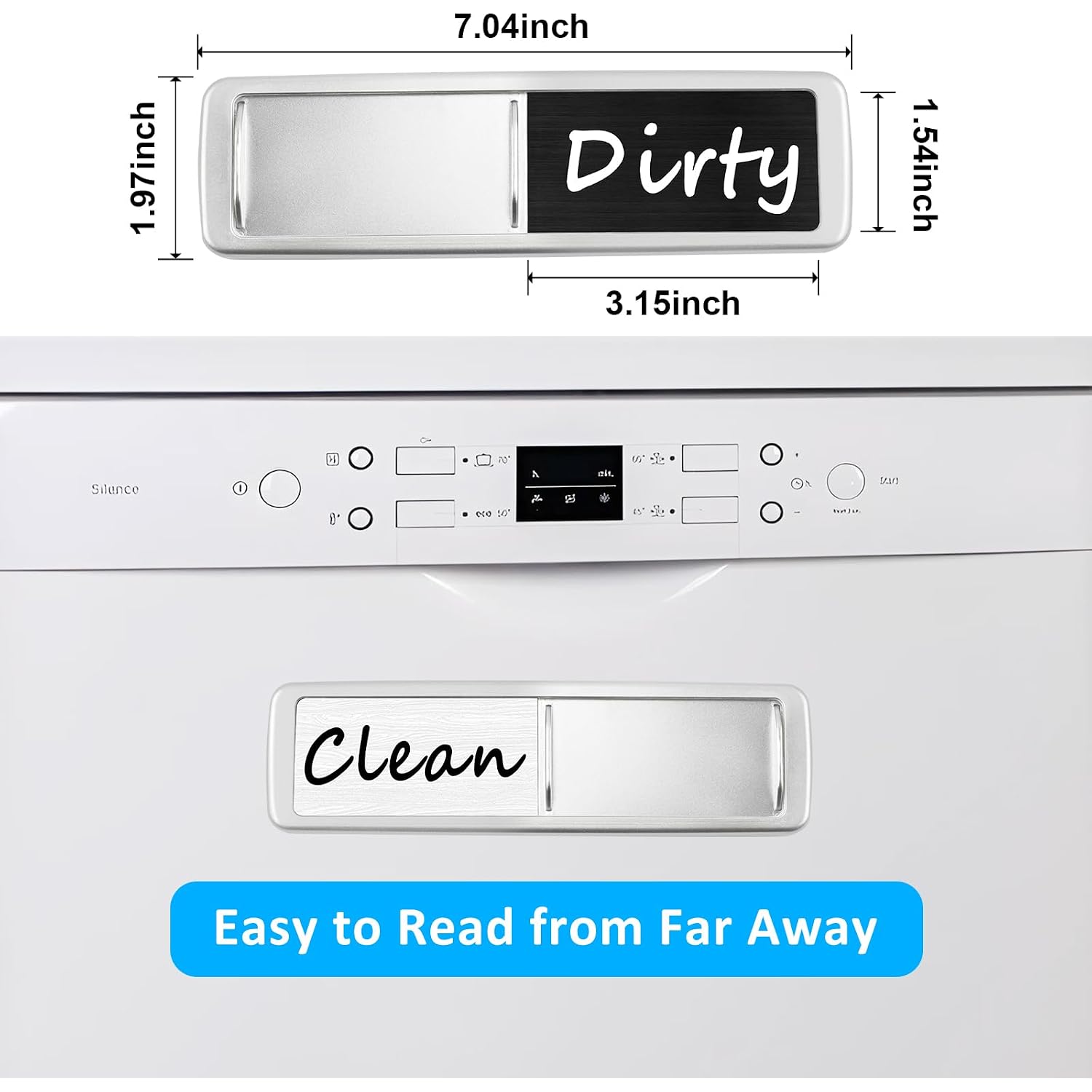 Dishwasher Magnet Clean Dirty Sign, Slide Strong Clean And Dirty Magnet Indicator For Dishwasher, Non-Scratch, Easy To Read, Self-Adhesive Stickers For Non-Magnetic Dishwasher, Refrigerator