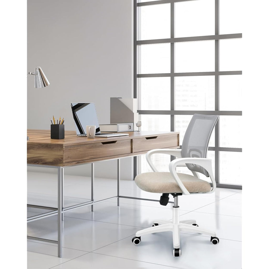 Neo Chair Office Desk Computer Chair Ergonomic Mesh Gaming Cushion Seat With Comfy Lumbar Mid Back Support Adjustable Height Swivel Rolling Wheels For Home Task (Beige)