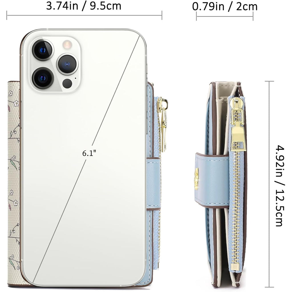 Gaekeao Small Wallets For Women Rfid Blocking Leather Bifold Zipper Pocket Wallet Credit Card Holder With Id Window