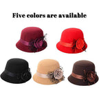Vintage Felt Cloche Hat Winter Floral Fedora Bucket Hat Bowler Hats Black