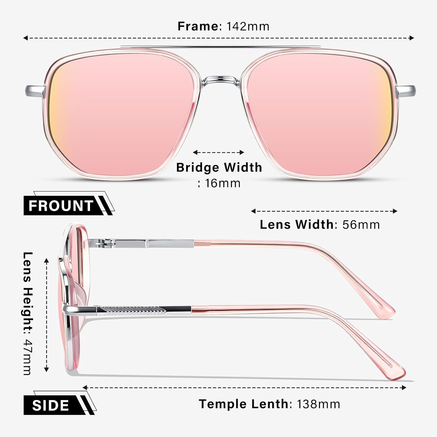Tangle Free Polarized Aviator Sunglasses for Women UV Protection Sports Running Sun Glasses Unisex Shades Xh-1pcs-pink