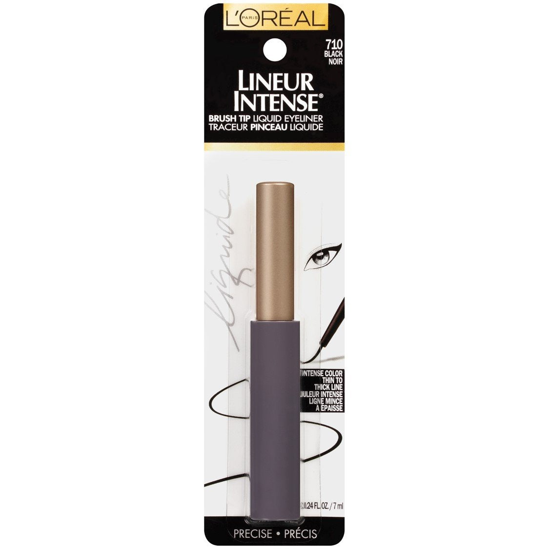 L'Oreal Paris Makeup Lineur Intense Brush Tip Liquid Eyeliner, Black, 0.24 fl oz.