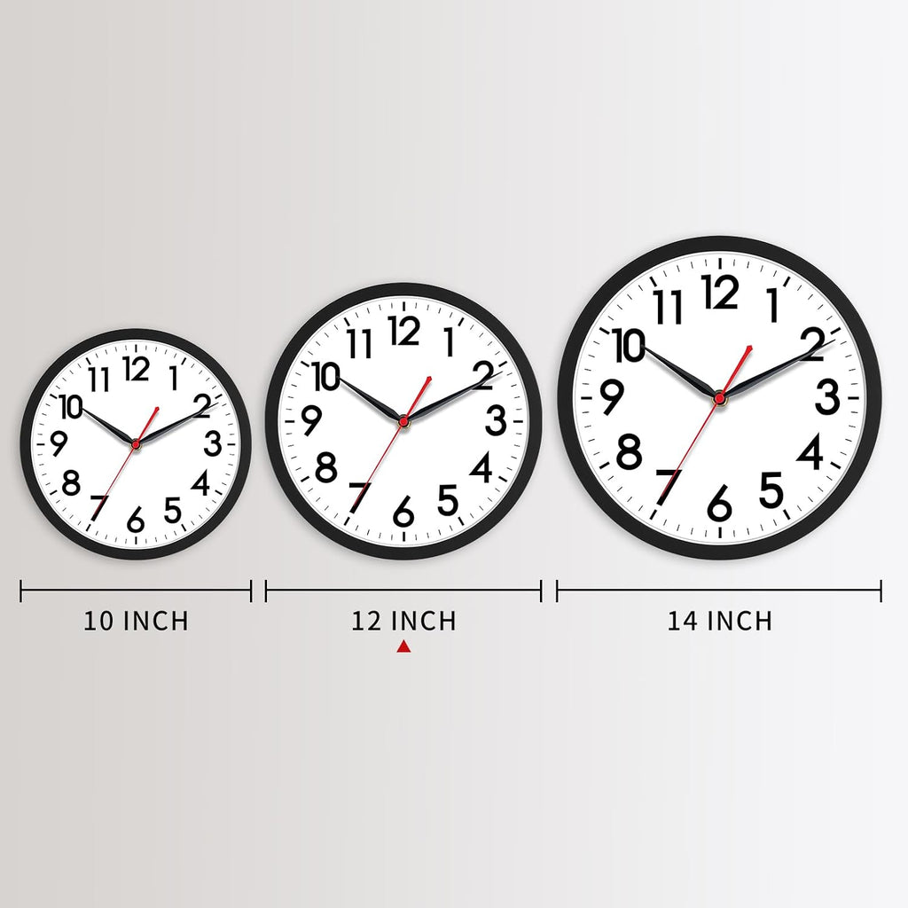 Akcisot 12 Inch Wall Clock, Battery Operated Analog Clock, Silent Non-Ticking, Ideal For Bedroom, Bathroom, Kitchen, Office And School, Black