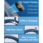 Neck Fan With Mist Spray, Bladeless Fans That Blow Cold Air, 5 Speeds, 2 Mist Modes, Usb-C Rechargeable, Led Battery & Wind Display, Folding For Outdoor Travel Work, Women Men Kids Gifts (Blue)