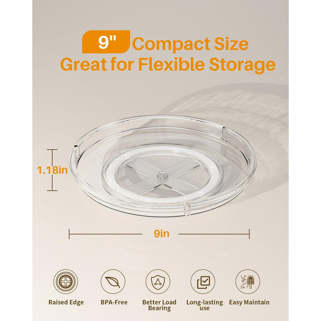 Lamu 2 Pack Lazy Susan Organizer 9 Inch Lazy Susan Turntable For Cabinet, Rotating Spice Organization For Cabinet, Kitchen, Table Top, Countertop, Pantry Fridge Organizers And Storage, Clear
