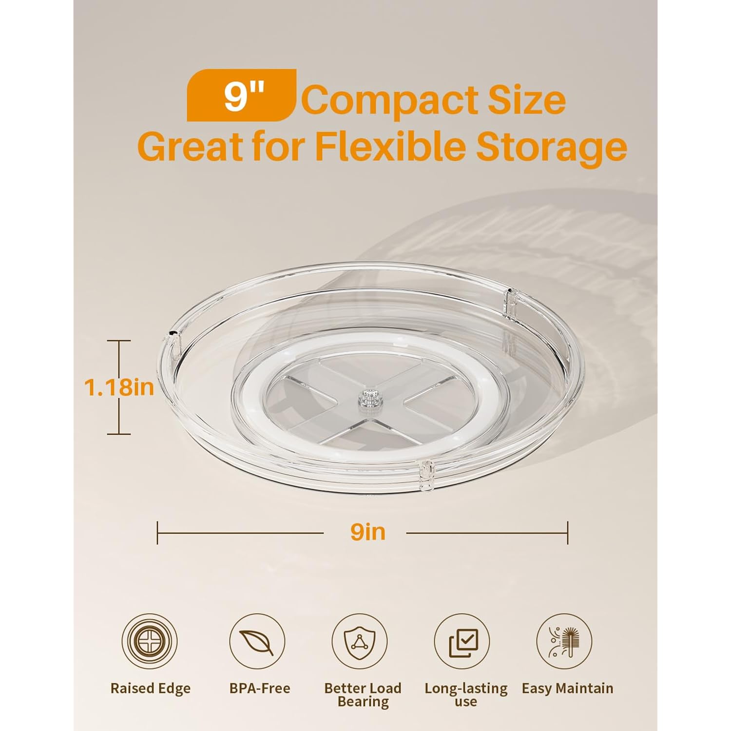 Lamu 2 Pack Lazy Susan Organizer 9 Inch Lazy Susan Turntable For Cabinet, Rotating Spice Organization For Cabinet, Kitchen, Table Top, Countertop, Pantry Fridge Organizers And Storage, Clear