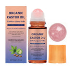 Organic Castor Oil Roll On With Rose Quartz Roller, 100% Organic Cold Pressed Castor Moisturizing Oil For Face And Body, Neck, Moisturize Skin 50Ml / 1.7 Fl Oz