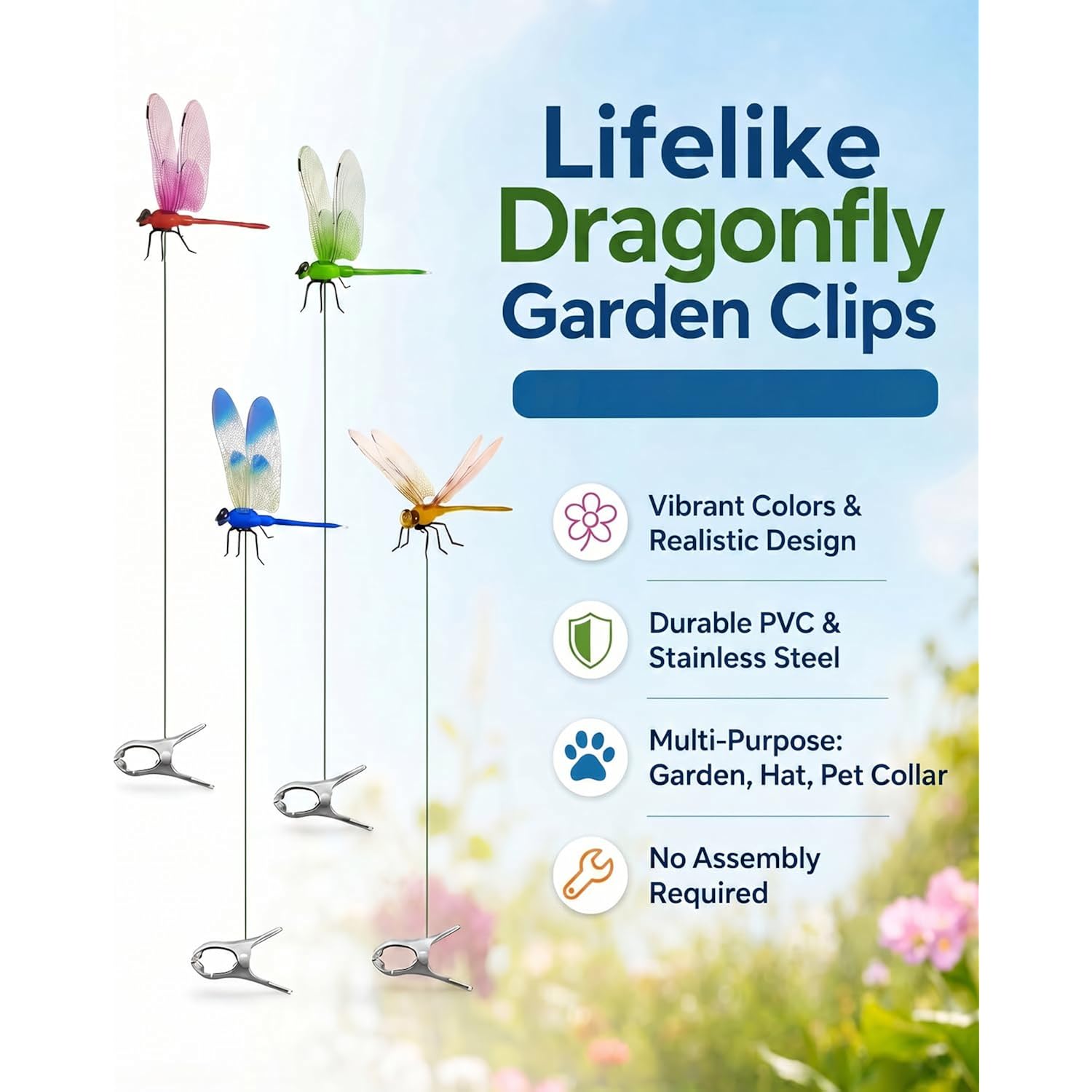 8 Pack Dragonfly Decoy Clips, 3D Realistic Wingman For Outdoor Garden, Nature-Inspired Visual Deterrent For Wasps, Flies And Bees, Clip-On Decoration For Hats, Backpacks And Patio