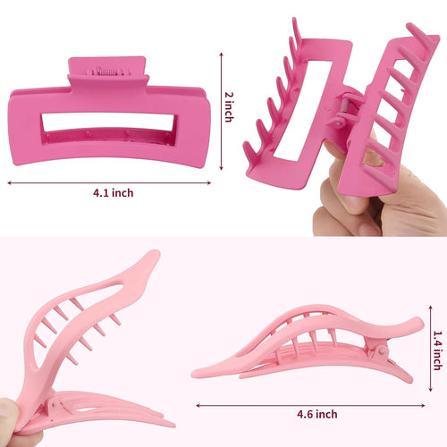 8 Pcs Large Hair Claw Clips for Thick Hair - Matte Pink Hair Clips for Women, Strong Hold Nonslip Big Hair Claw Clips, Cute Hair Accessories for Styling Thin Curly Hair
