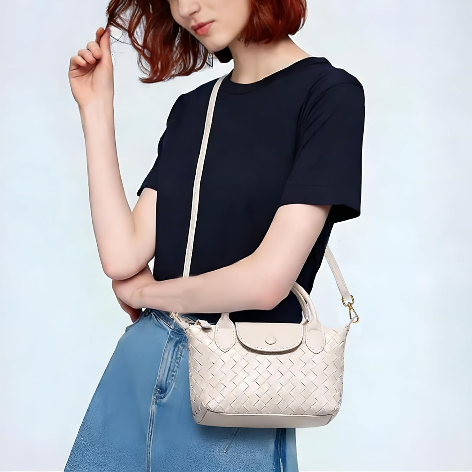 Small Vegan Leather Crossbody Bags For Women, Mini Woven Dumpling Handbag, Cute Top Handle Shoulder Purse For Travel Dating | Fashion Lightweight