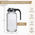 2 Quart Glass Pitcher with Lid - Airtight & Leakproof Mason Jar Pitcher with Filter Lid, Wide Mouth Glass Jar, Heavy Duty Glass Container for Water, Juice, Milk, Tea, Iced Coffee, and Drinks