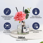 Rose Flower Reed Diffuser, Red Rose, 200Ml(6.7Oz) / Reed Diffuser Sets, Home Fragrance, Scented Oils, Home & Bathroom Décor