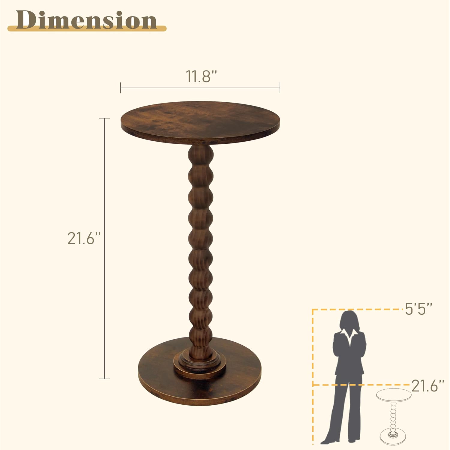 Round Side Table, Small Drink Table For Small Spaces, Modern Accent Nightstand With Solid Wood Leg For Living Room, Bedroom, Corners, And Office (Rustic Brown)