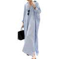 Chouyatou Women'S Casual Long Sleeve Button Down Loose Striped Cotton Maxi Shirt Dress