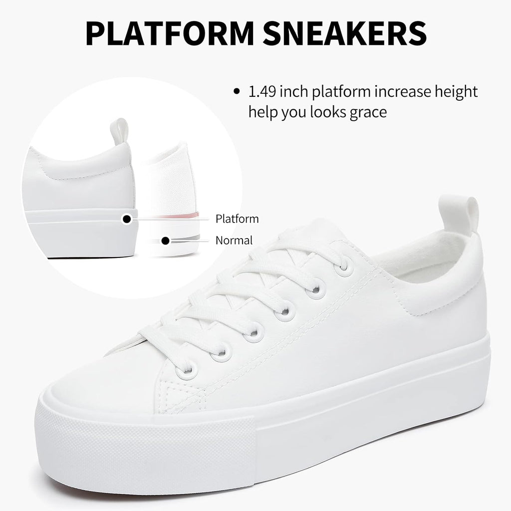 Sernial Womens White Platform Sneakers Pu Leather Platform Shoes Walking Shoes For Women