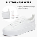 Sernial Womens White Platform Sneakers Pu Leather Platform Shoes Walking Shoes For Women