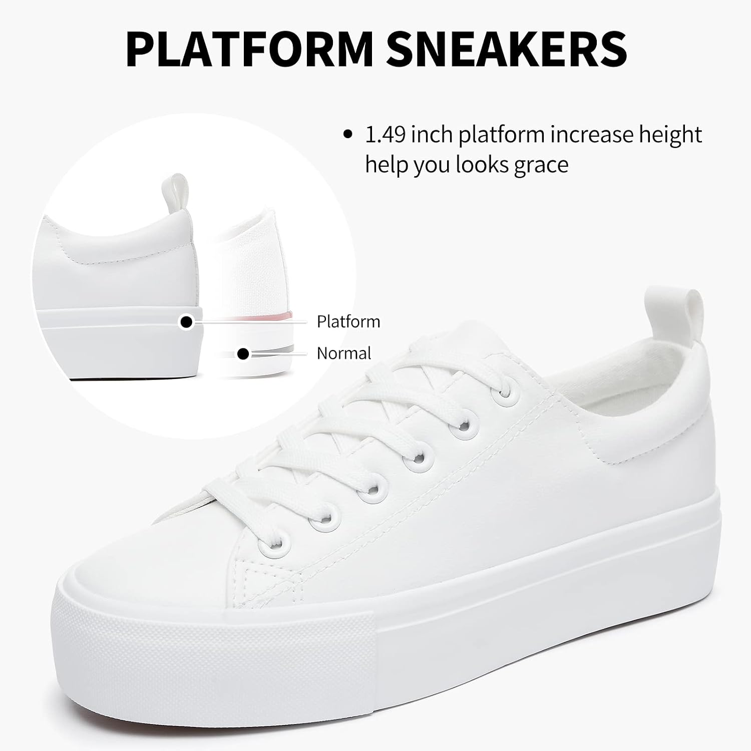 Sernial Womens White Platform Sneakers Pu Leather Platform Shoes Walking Shoes For Women