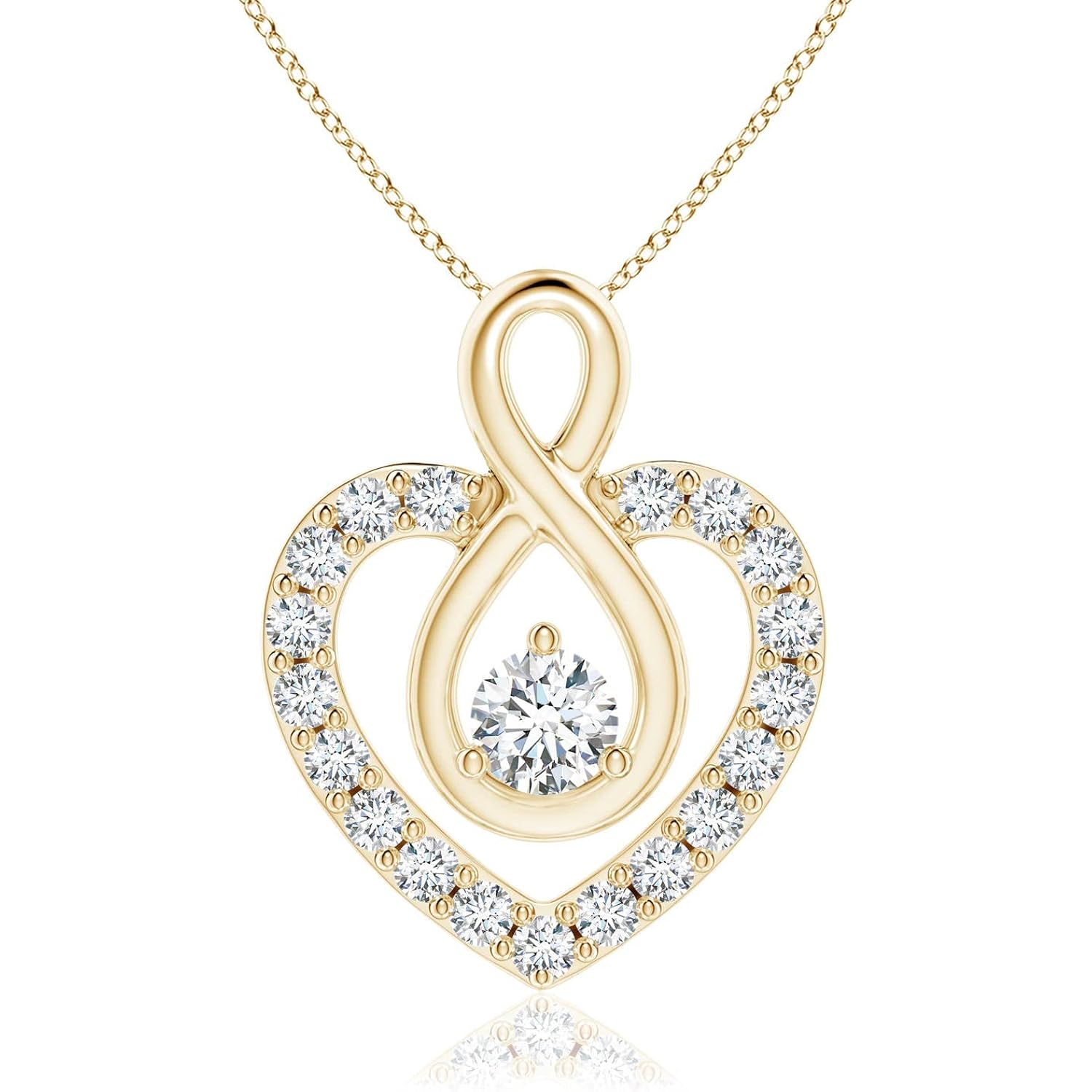 Angara Diamond Heart Necklace with Infinity Loop in 14K Solid Gold/Platinum | Natural Diamond Pendant for Women | April Birthday, Anniversary Jewelry Gift
