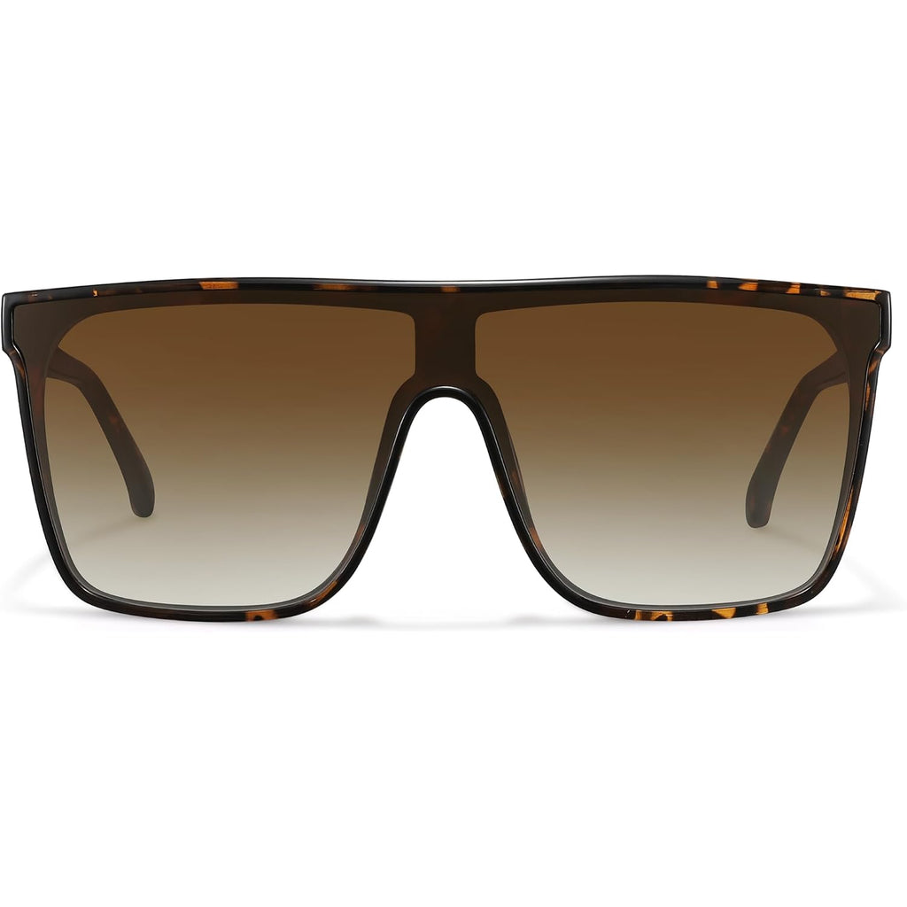 Trendy Square Oversized Sunglasses for Women Men Retro Flat Top Shield Sun Glasses UV Protection Once Piece Lens Tortoise Frame/Brown Lens