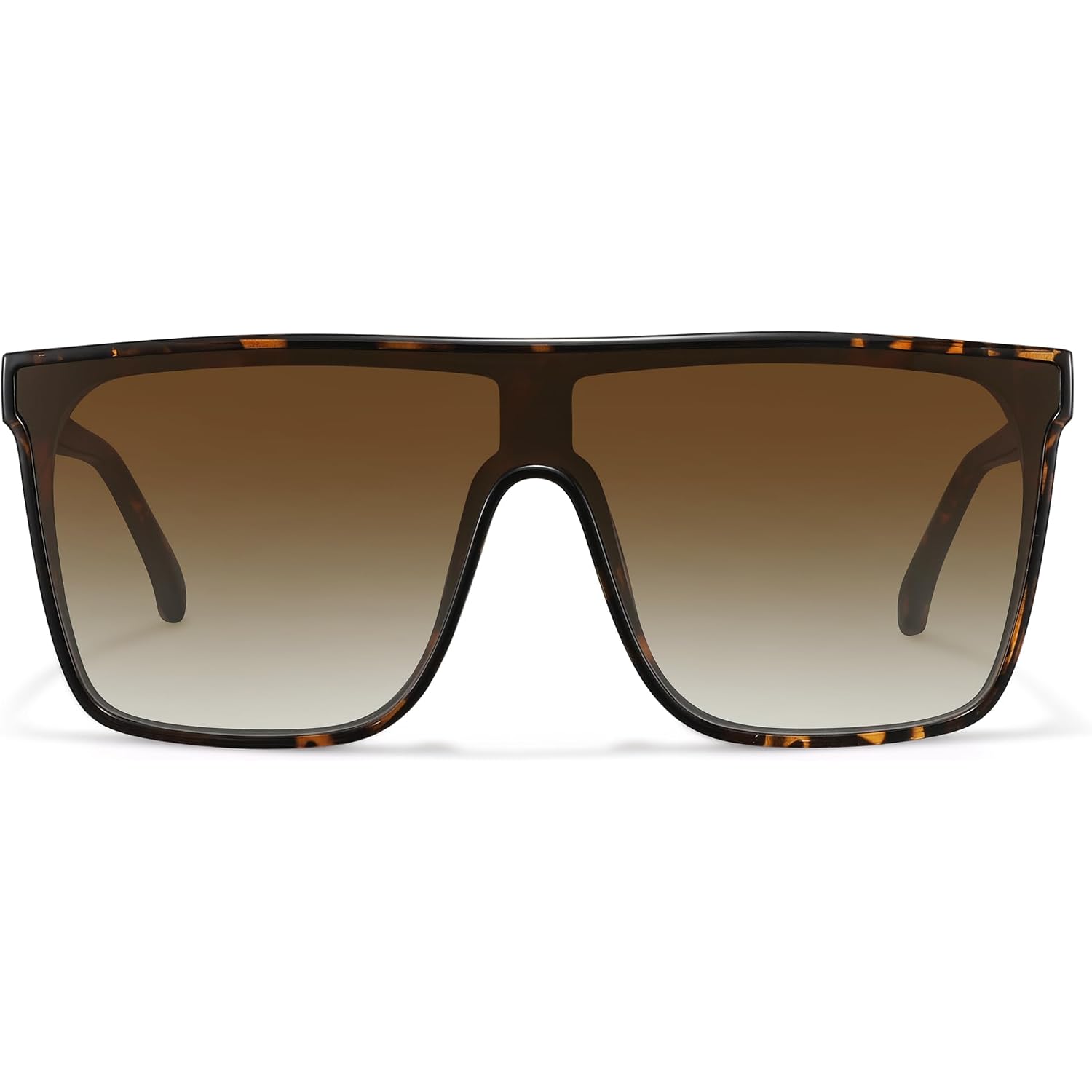 Trendy Square Oversized Sunglasses for Women Men Retro Flat Top Shield Sun Glasses UV Protection Once Piece Lens Tortoise Frame/Brown Lens